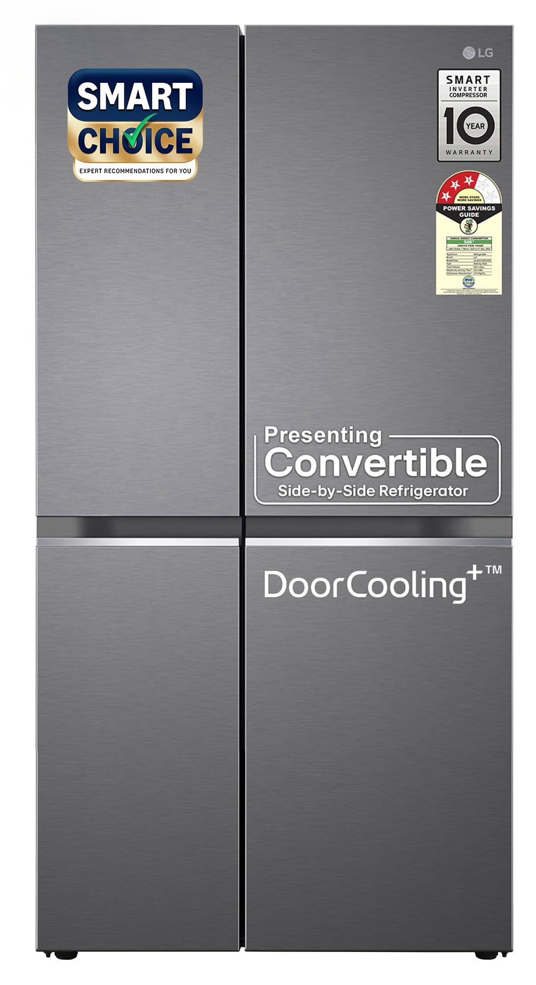 LG 655 L, 3 Star, Frost-Free Smart Inverter Double Door Side-By-Side Refrigerator (GL-B257HDSY, Dazzle Steel, Smart Diagnosis, Express Freeze | Multi Air-Flow)