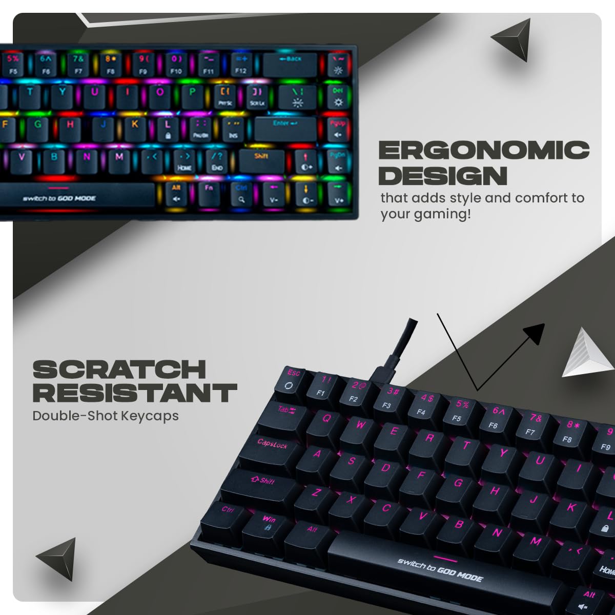 Cosmic Byte CB-GK-31 Artemis 68Key Per Key RGB Wired Mechanical Keyboard, Upgraded with Swappable Outemu Red Switches and Software (Black)