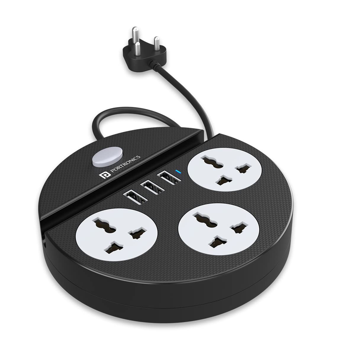 Portronics Power Plate 5 1500W Power Converter with USB Charger & Mobile Holder 3AC Socket + 3USB Ports I 1.5 m Cord Length ( White)