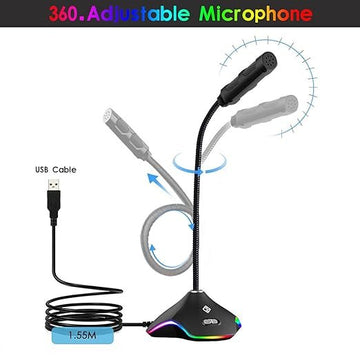Cosmic Byte Plasma USB RGB Flexible Microphone for PC/Laptops/Mac with 15 RGB Effects, On/Off Switch