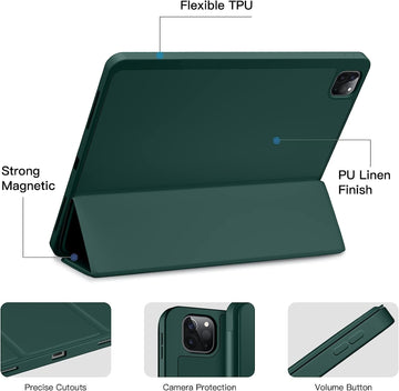 ProElite Smart Case for iPad Pro 12.9 inch 2022/2021 6th/5th Generation [Auto Sleep/Wake Cover] [Left Side Pencil Holder] [Soft Flexible Case with Stylus ] Recoil Series - Dark Green
