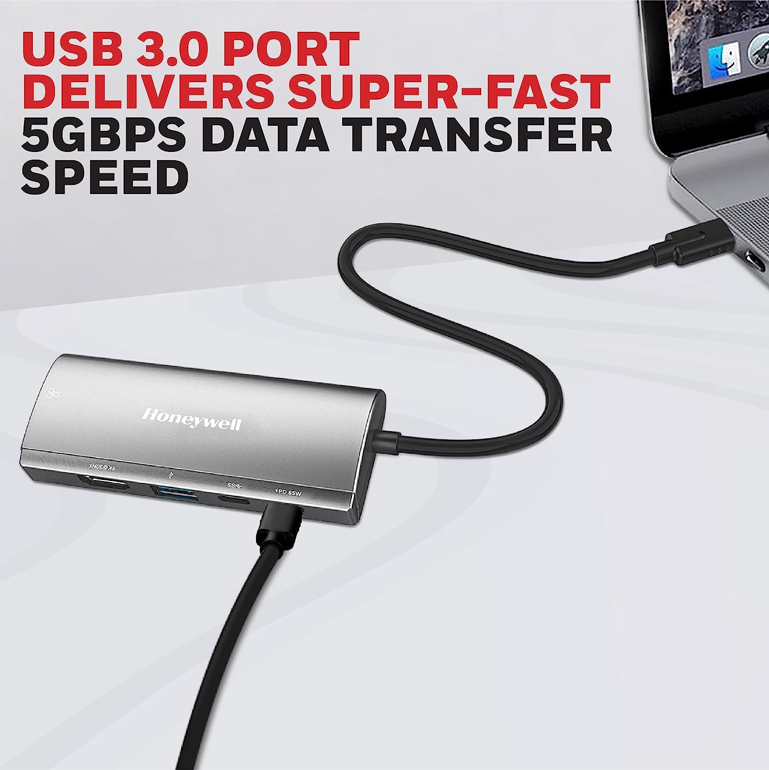 Honeywell 5-in-1 Type C Mini Docking Station - 4K HDMI, 1GBPS Ethernet, USB 3.0 & Dual Type C PD85W Ports, 5GB Transfer Speed, Compatible with All Type C Devices