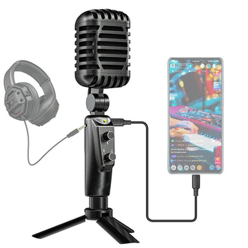 Audio Array AM-C24 USB Plug & Play Retro Microphone Kit | No Latency Monitoring & Volume Control Knob | Gaming, Streaming, Podcast, Singing, Discord, Zoom Meeting, YouTube | Laptop, PC, Smartphones