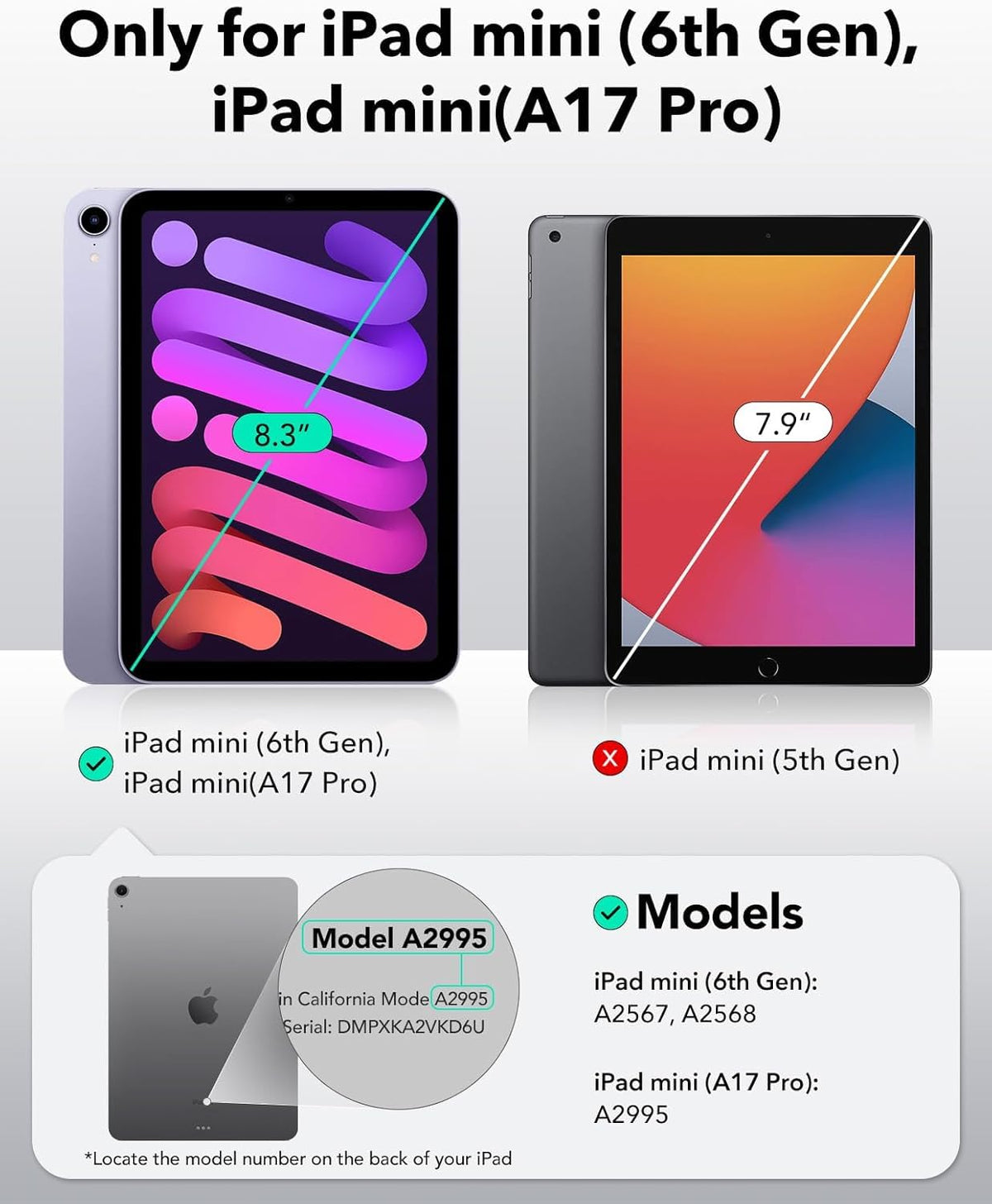 ESR for iPad mini A17 Pro Case, iPad mini 6th Gen Case, Black