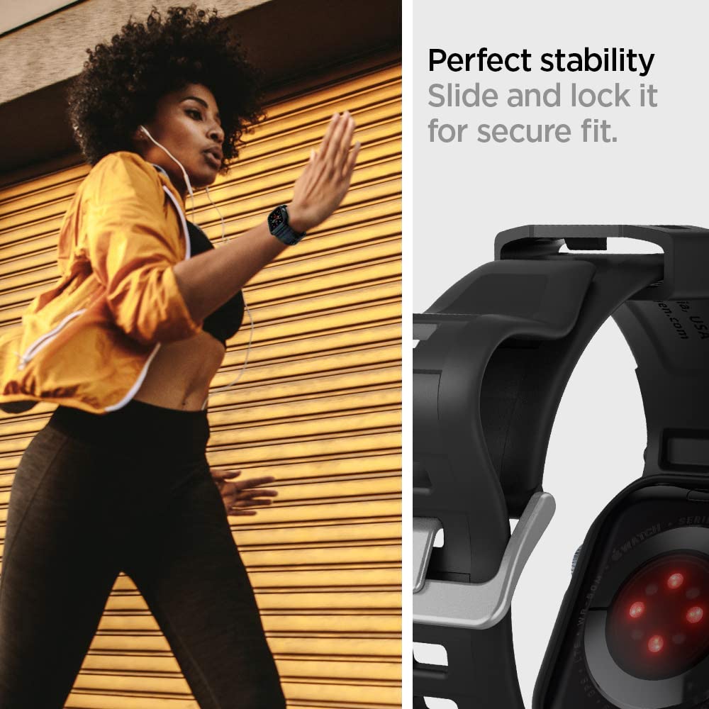 Spigen Rugged Armor Pro for Apple Watch SE3 Series 40mm Case with Strap Band, Series 9/8/7 41mm, SE2/6/5/4 40mm Protective TPU Cover with Strap - Black