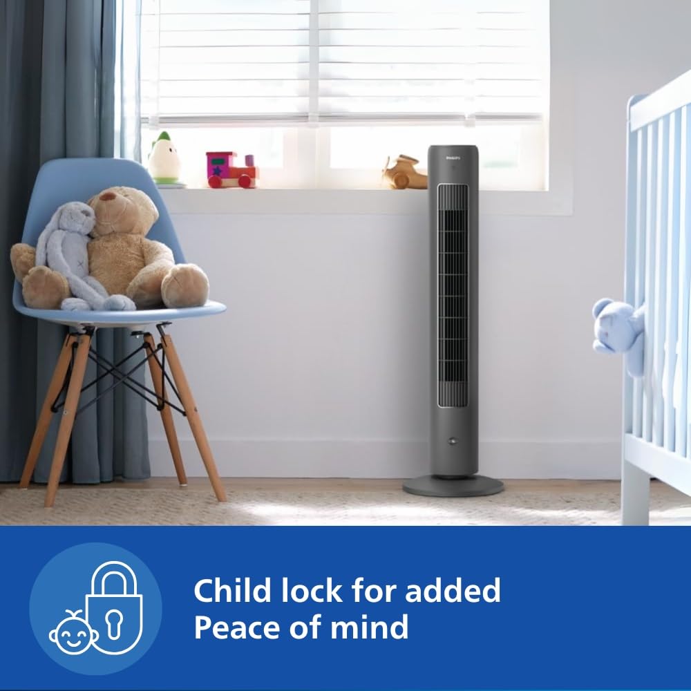 PHILIPS CX 5535/11 High Performance Bladeless Technology Tower Fan with Touchscreen Panel and Remote Control, Quiet Operation, Low Power Consumption and Lightweight Portable Body., Black, 400 mm