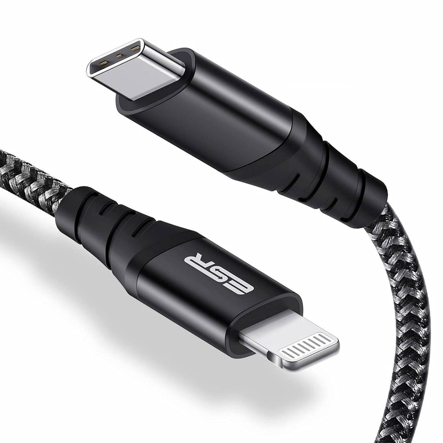ESR USB C to Lightning Cable, 10 ft (3 m), MFi-Certified, Braided Nylon Power Delivery Fast Charging for iPhone 14/14 Plus/14 Pro/14 Pro Max, iPhone 13/12/11/X/8 Series Type-C Chargers, Black