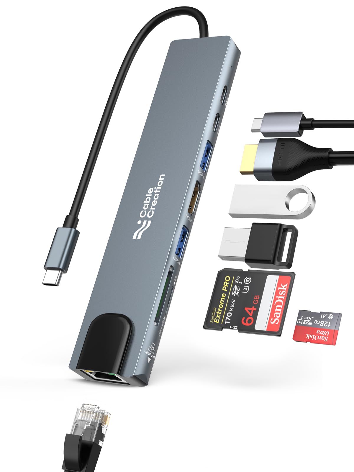 CableCreation USB C Hub Multiport Adapter, 5-in-1 USB C Adapter Aluminum Shell with 4K USB C to HDMI, Ethernet Port, 3 USB 3.0 Ports for MacBook Pro/Air 2020/2019, iPad Pro 2020, iPhone 15 Pro Max
