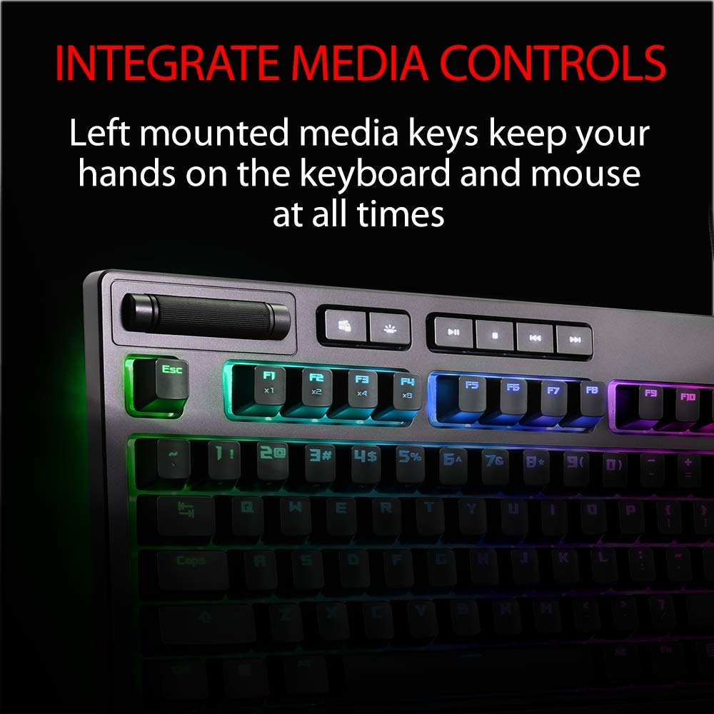 ASUS ROG Strix Flare (Cherry MX Red) Aura Sync RGB Mechanical Gaming Keyboard with Switches, Customizable Badge, USB Pass Through and Media Controls
