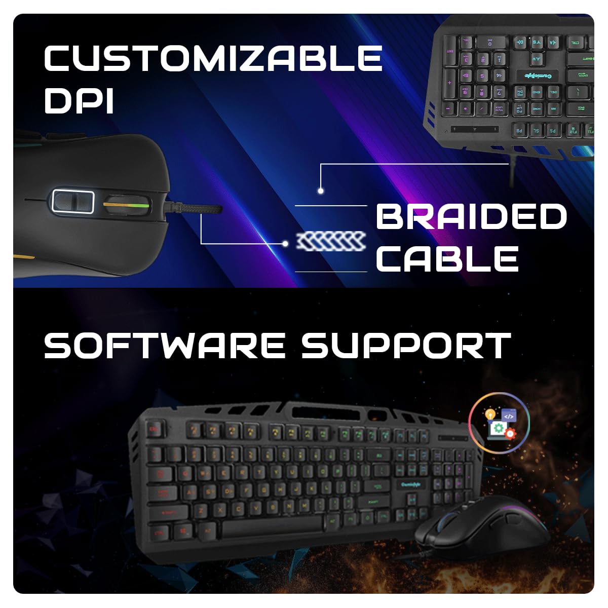 Cosmic Byte Dragon Fly RGB Gaming Keyboard and Mouse Combo,Upgraded Edition, Spectra RGB Effects, 1000Hz Gaming Mouse, 12800DPI with Dual Software Support for Keyboard and Mouse (Black)