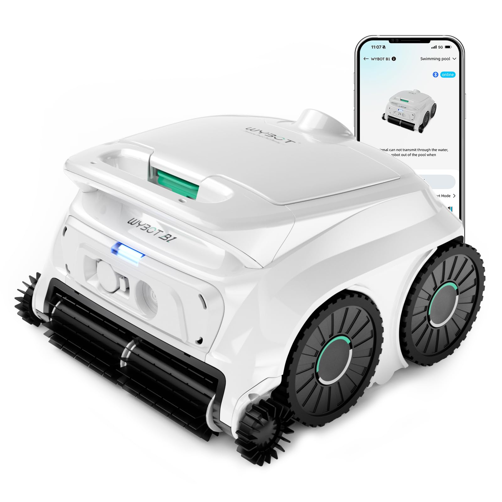 WYBOT B1 Cordless Robotic Pool Vacuum, Quad-Roller Brushes for Edge Cleaning, Smart Pool Cleaner Robot for Inground & Above Ground Pools, High Obstacle Crossing, App Control, Silver Gray