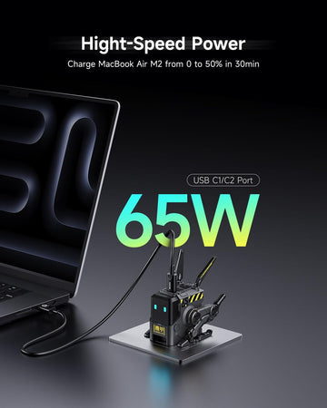 GravaStar 65W Alpha65 Robot Fast GaN Charger Block, 3-Port Fast Charger, Foldable Wall USB C Charger for iPhone, MacBook, iPad, Laptop, Steam Deck, Gifts for Men (65W, Gray)