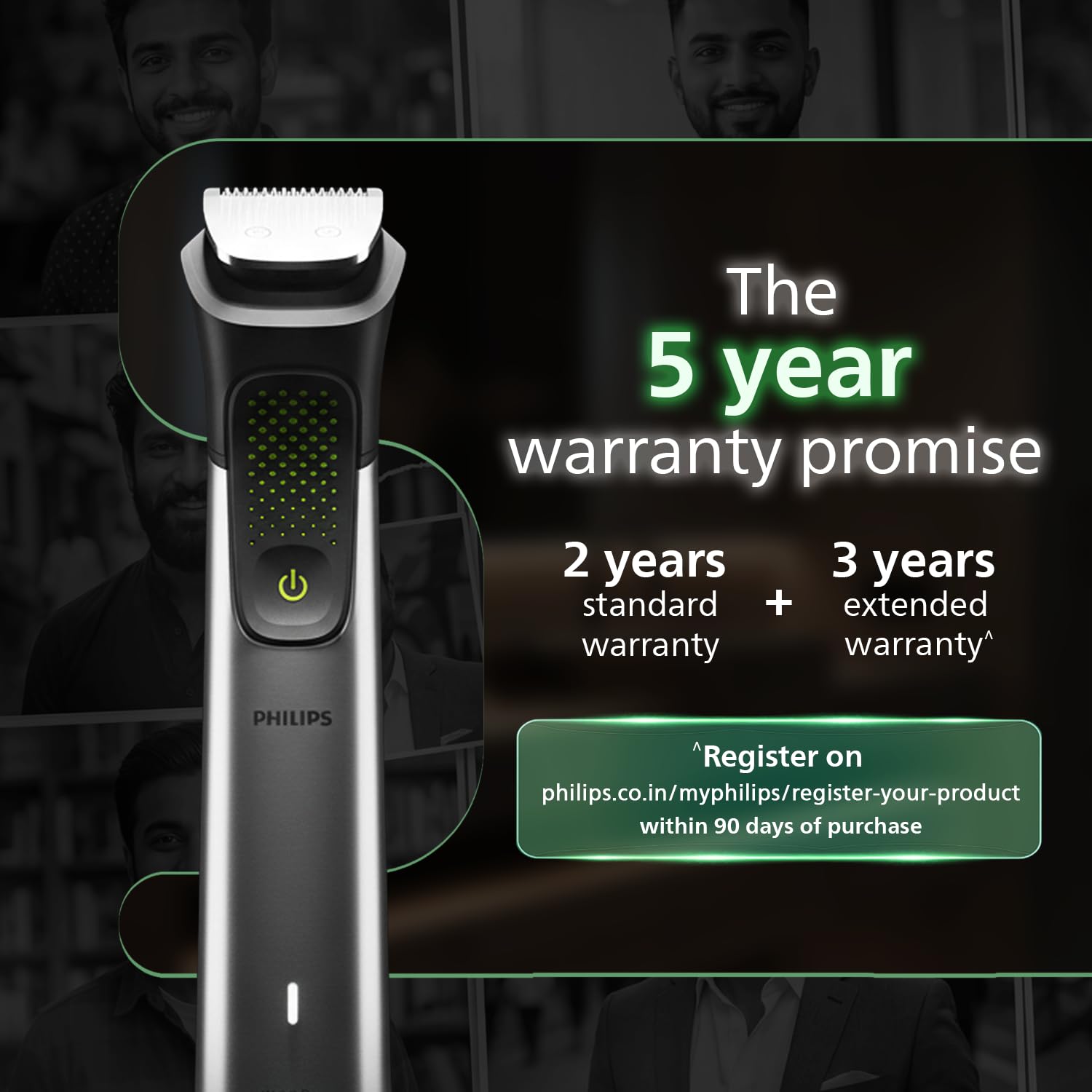 Philips India's No.1 Men's Trimmer* | Luxurious Stainless Steel Design | BeardSense Technology | All-in-One Grooming Kit- Beard, Hair, Body, Intimate | 120min runtime | IPX7 | 5yr warranty* | MG9532