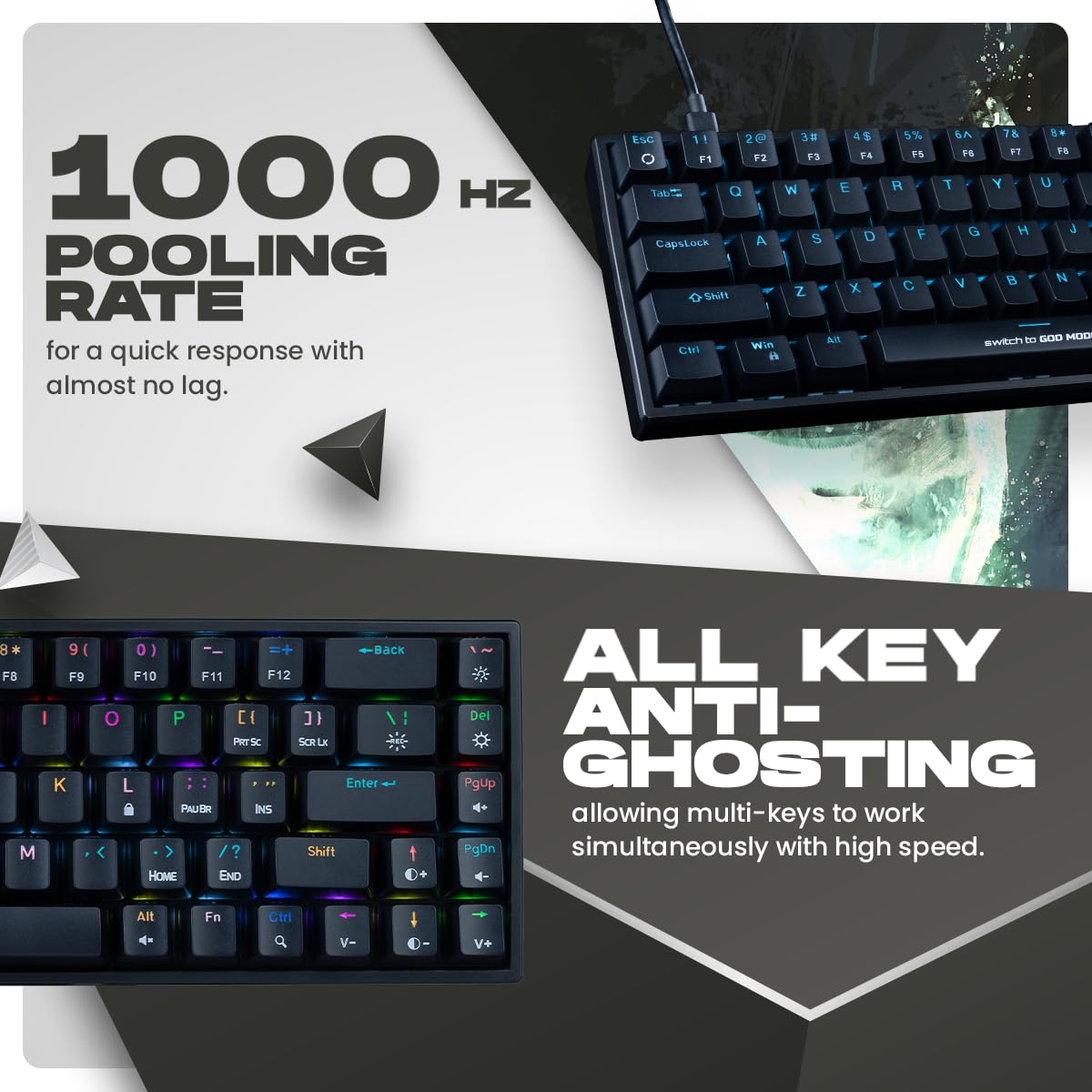 Cosmic Byte CB-GK-31 Artemis 68Key Per Key RGB Wired Mechanical Keyboard, Upgraded with Swappable Outemu Red Switches and Software (Black)