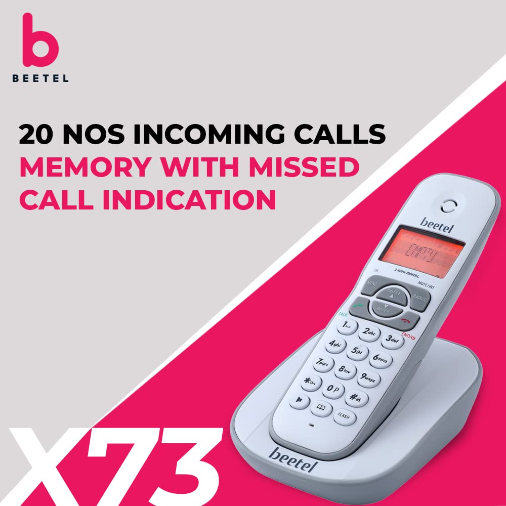 Beetel X73N 2.4Ghz Cordless Landline Phone with Caller ID Display, 2-Way Speaker Phone with Volume Controls, Auto Answer, Alarm Function, Stylish Design (Grey/White)(X73N)