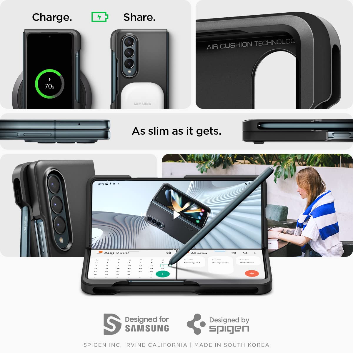 Spigen Thin Fit P for Samsung Galaxy Z Fold 4 Case, Galaxy Z Fold4 Back Cover (2022) - TPU+Poly Carbonate｜Black