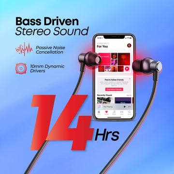 pTron Tangent Evo with 14Hrs Playback, Bluetooth 5.0 Wireless Headphones with Deep Bass, IPX4 Water Resistance, Ergonomic & Snug-fit, Voice Assistance, Magnetic Earbuds & Built-in HD Mic (Black)