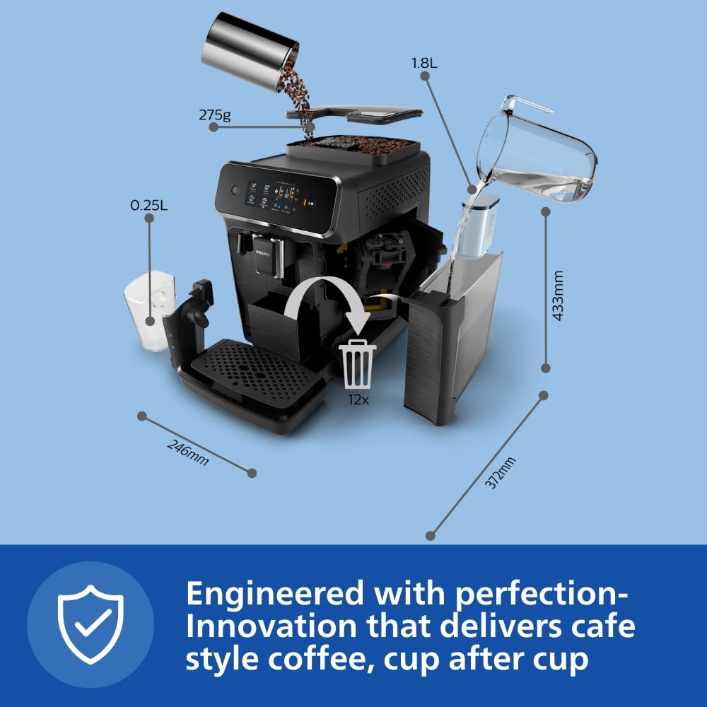 PHILIPS Versuni Latte Go Fully Automatic Bean To Cup Espresso Coffee Machine,3 One Touch Button Coffees(Cappuccino,Black Coffee,Espresso),15 Bars,Ceramic Grinder-2 Year Brand Warranty-Ep2230/10