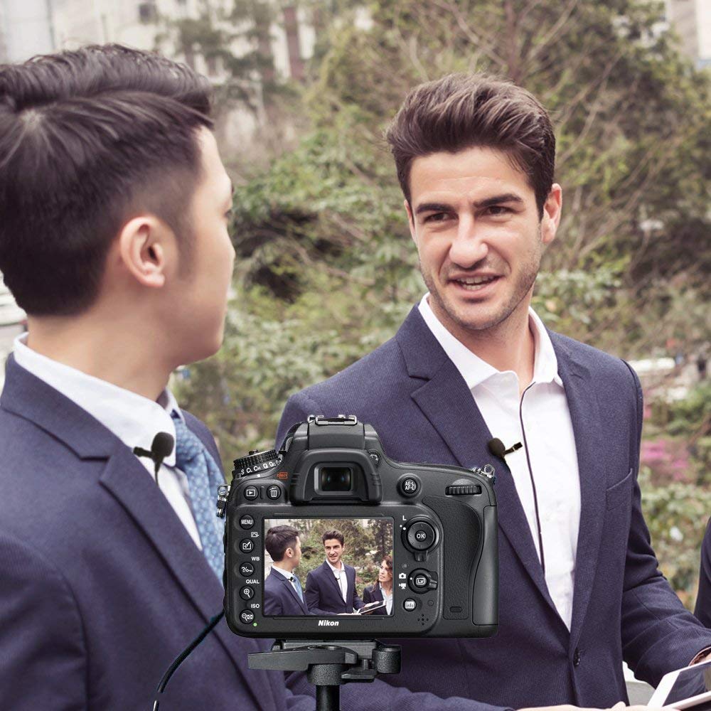 MAONO AU-200 Dual Collar Auxiliary Omnidirectional Lavalier Microphone, Condenser Clip on Mic for YouTube Recording, Mobile Phone, Pc (Black)