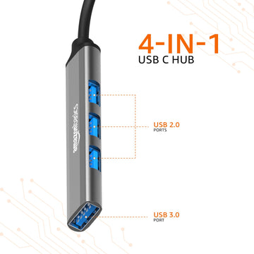Amazon Basics 4-in-1 Hub Multiport Adapter, USB Type-C with Aluminium Shell, 1xUSB 3.0 & 3xUSB 2.0 for PC, MacBook, Mac mini, iMac, Tablet, and Smartphone