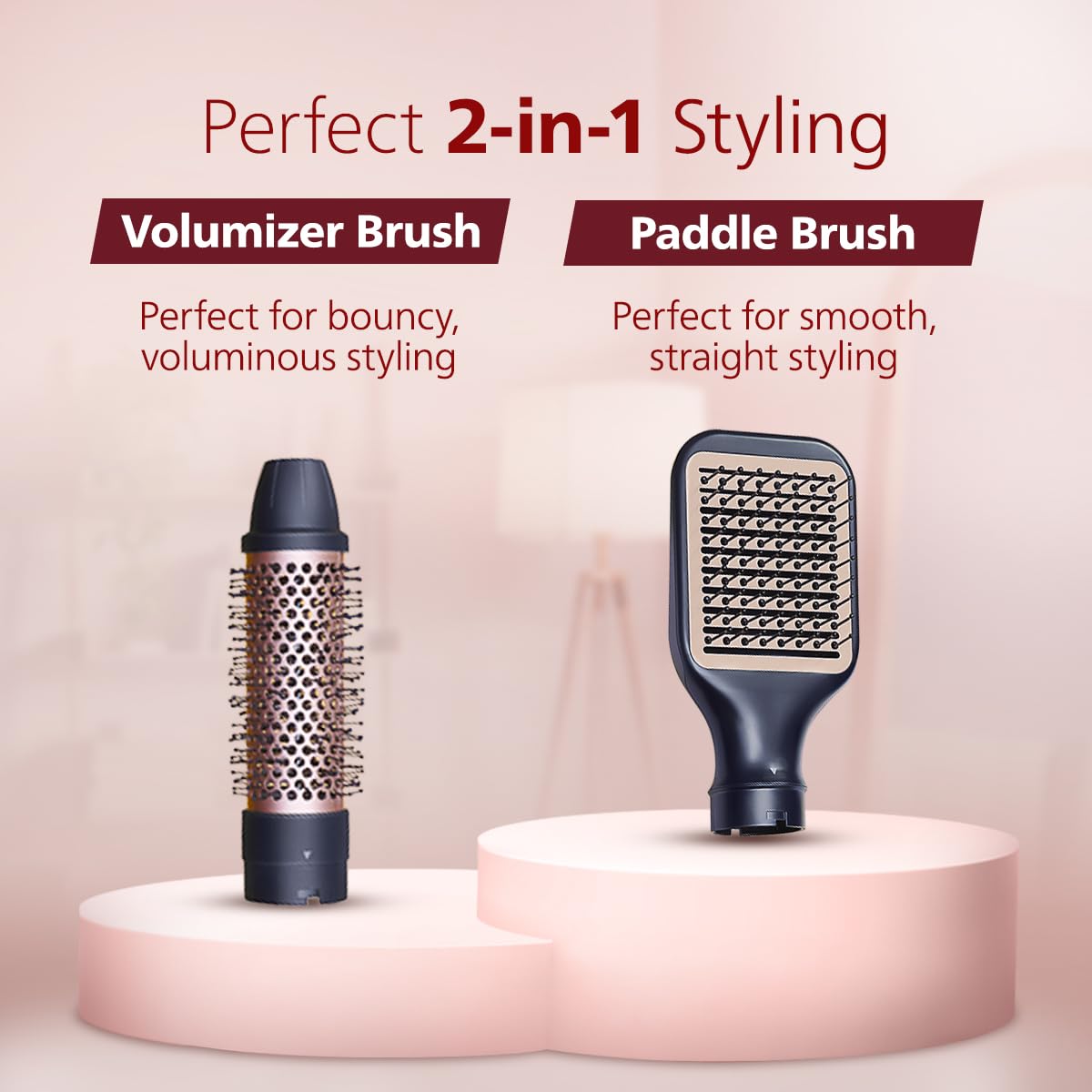Philips India’s No.1 Hair Styling Brand 2-in-1 Airstyler | Straightening Brush + Hot Air Brush Combo | 3X Volume | 50% Less Breakage,2 Attachments, 3 Heat Settings, Cool Shot, For Indian Hair