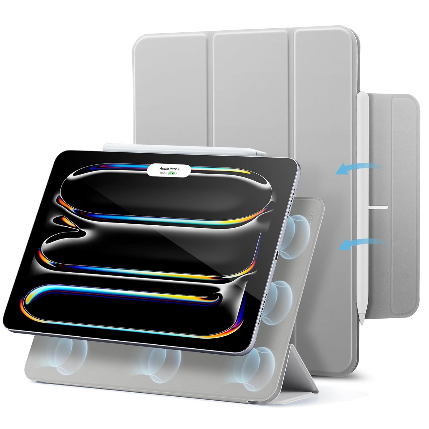 ESR for iPad Pro 11 inch Case M4 Cover (2024, 5th Gen), Powerful Magnetic, Slim Trifold Stand Case, Supports Pencil Pro and Pencil (USB-C), Auto Wake/Sleep, Durable Protection, Rebound Series, Grey