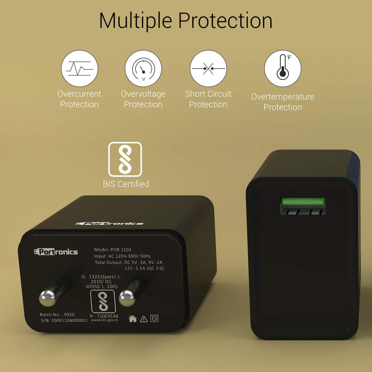 Portronics Adapto One,18W 3A Mach USB Charging Adaptor,Comes with 1M Type-C Cable Single Port Wall Charger for Iphone11/Xs/Xs Max/Xr/X/8/7/6/Plus,Ipad Pro/Air2/Mini3/Mini 4,Samsung S4/S5&More,Black