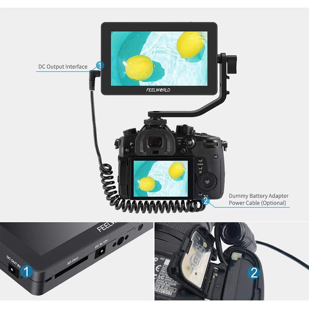 Feelworld F6 Plus LCD Monitor 5.5 Inch(13.9Cm) Suppor 4K 3D DSLR Camera Field Monitor 1080P for DSLR Cameras and Gimbal Stabilizer, Black