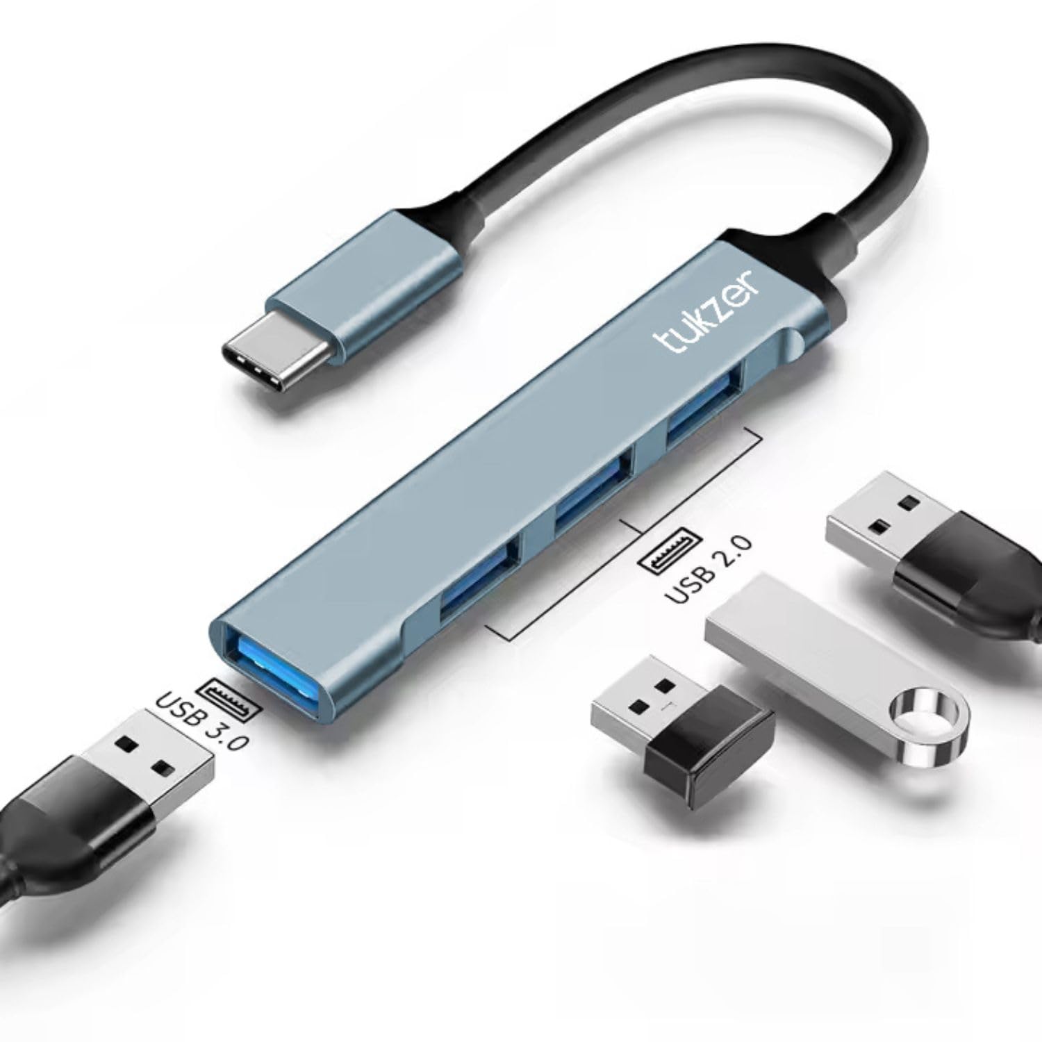 Tukzer 4-Ports USB A to USB 3.0 HUB with High-Speed Data Transfer & Fast Charging| Compatible for MacBook, Mac Mini, iMac Pro, Microsoft Surface, UltraBooks, Laptops, Notebooks & Desktops (Black)