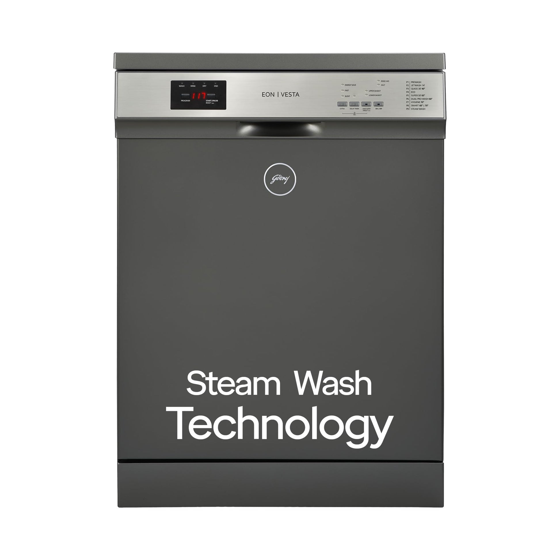 Godrej Eon Dishwasher | Steam Wash Technology |13 place setting |Perfect for Indian Kitchen| A+++ Energy rating | DWF EON VES 13Z SI STSL- Satin Silver