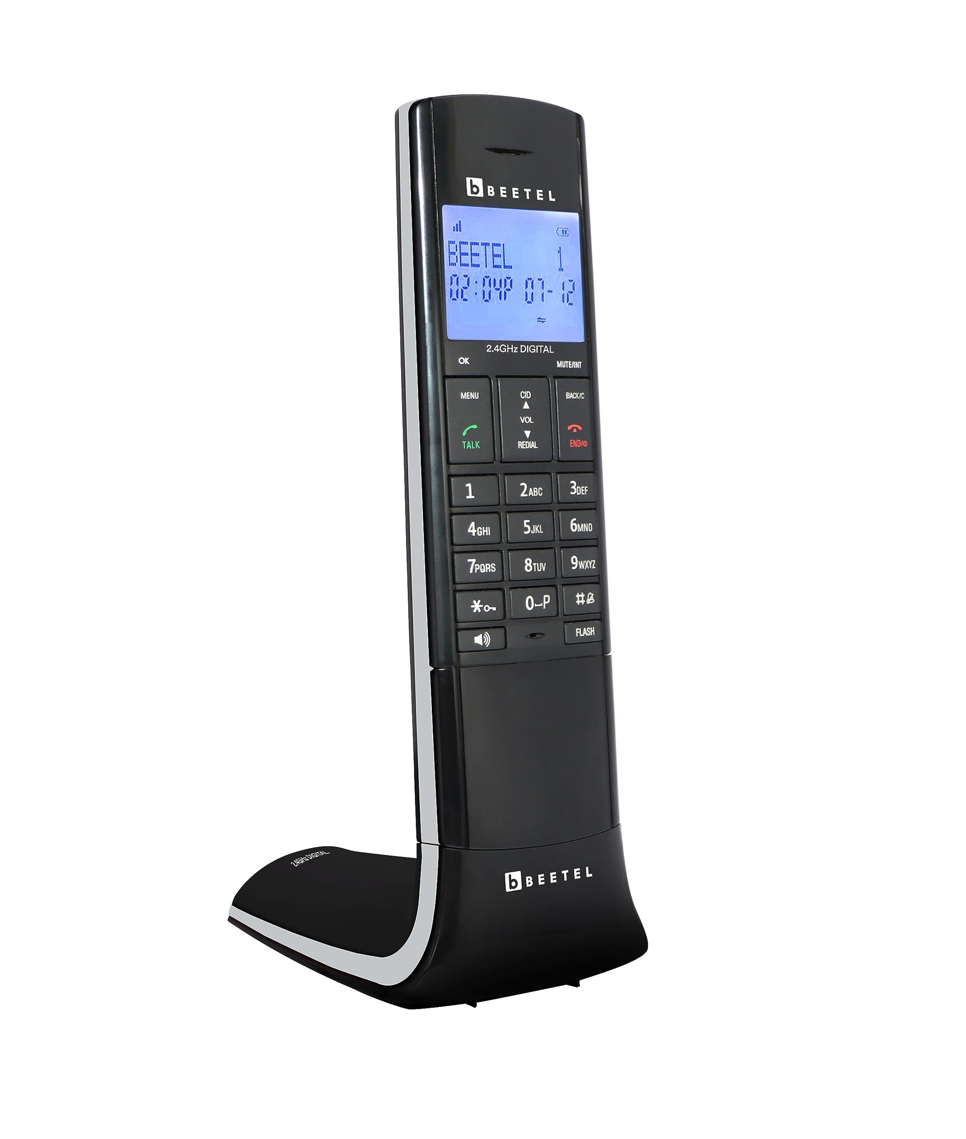 Beetel X75 2.4Ghz Cordless Landline Phone,Dual Mode DTMF/FSK,1 Line 7segment LCD Display& Blue LED Backlit,Illuminated Keypad,2 Way Speaker Phone,6 Step Ringer Volume Control(Grey/White)(X75)