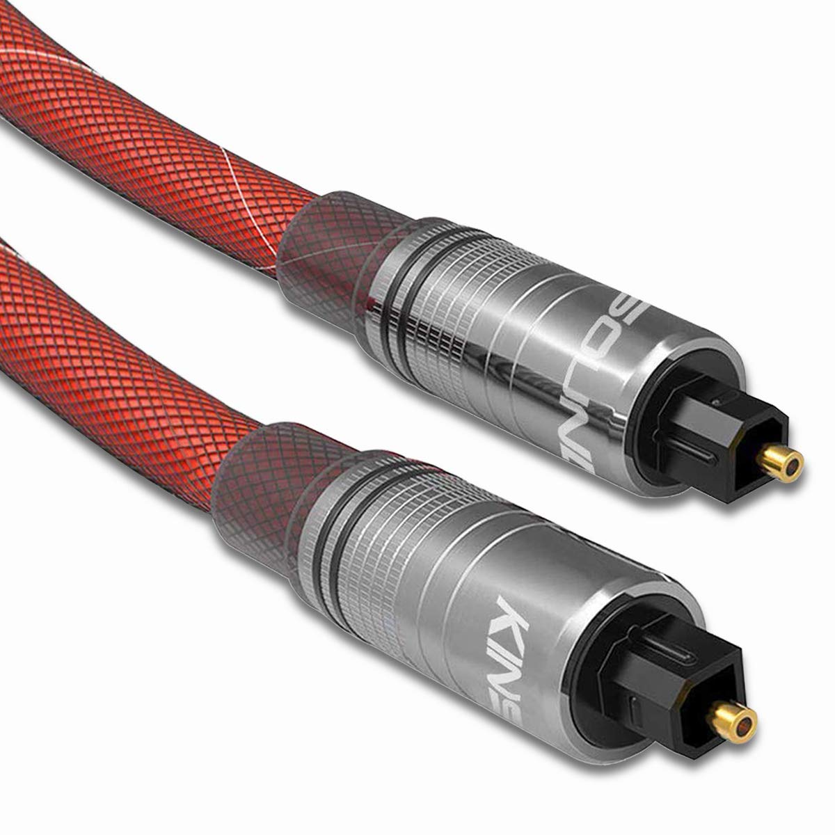 Kinsound Optical Audio Toslink Cable, Dolby Fiber Optic Cable with Gold-Plated Connectors Nylon Braided for Home Theater, Sound Bar, TV, Xbox, PS4, Projector & More 1M