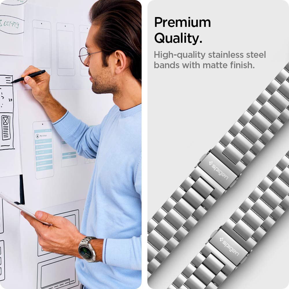 Spigen Modern Fit Strap Band for Samsung Galaxy Watch3(45mm), Galaxy Watch(46mm), TicWatch Pro, Gear S3 Frontier/Classic, other 22mm strap watches, Durable Elegance&Modern Aesthetic - Silver