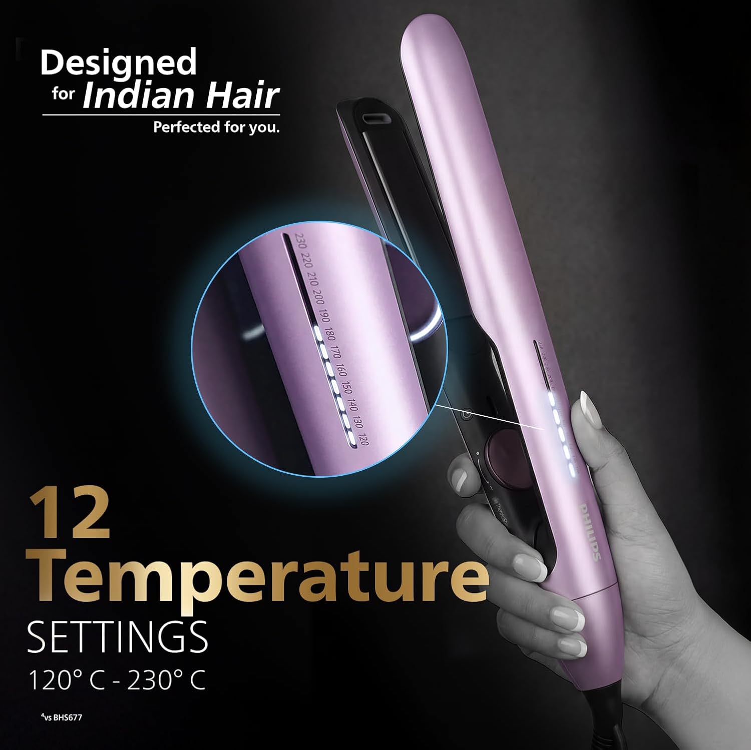 Philips India's No.1 Hair Styling Brand - One Stroke Hair Straightener | 50% Faster Straightening | 3 days salon-like hair | 12 Temperature Settings (120–230°C) Designed for Indian Hair | BHS530