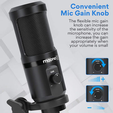 Maono AU-PM461TR USB Condenser Mic for PC and Singing, Recording Microphone with Mic Gain for Gaming, Podcast, Studio, Vlogging