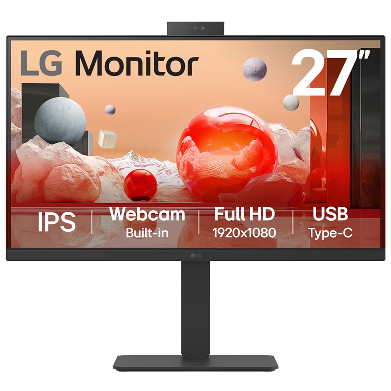 LG 27BA850 IPS Full HD (1920 x 1080) Monitor, 27", 100Hz, DP, HDMI, USB-C with PD90W, Built-in Full HD Webcam, mic and Speakers, Height/Tilt/Swivel/Pivot Stand, Anti-Glare, Energy Star, TCO, Black