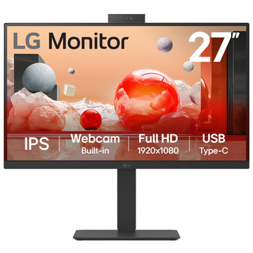 LG 27BA850 IPS Full HD (1920 x 1080) Monitor, 27", 100Hz, DP, HDMI, USB-C with PD90W, Built-in Full HD Webcam, mic and Speakers, Height/Tilt/Swivel/Pivot Stand, Anti-Glare, Energy Star, TCO, Black