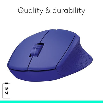 Logitech M331 Silent Plus Wireless Mouse, 2.4GHz with USB Nano Receiver, 1000 DPI Optical Tracking, 3 Buttons, 24 Month Life Battery, PC/Mac/Laptop - Blue