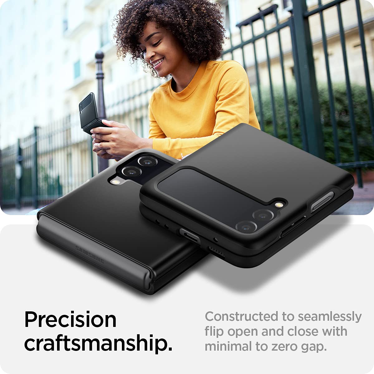 Spigen Thin Fit for Samsung Galaxy Z Flip 3 Case, Galaxy Z Flip3 5G Back Cover (2021) - TPU+Poly Carbonate｜Black