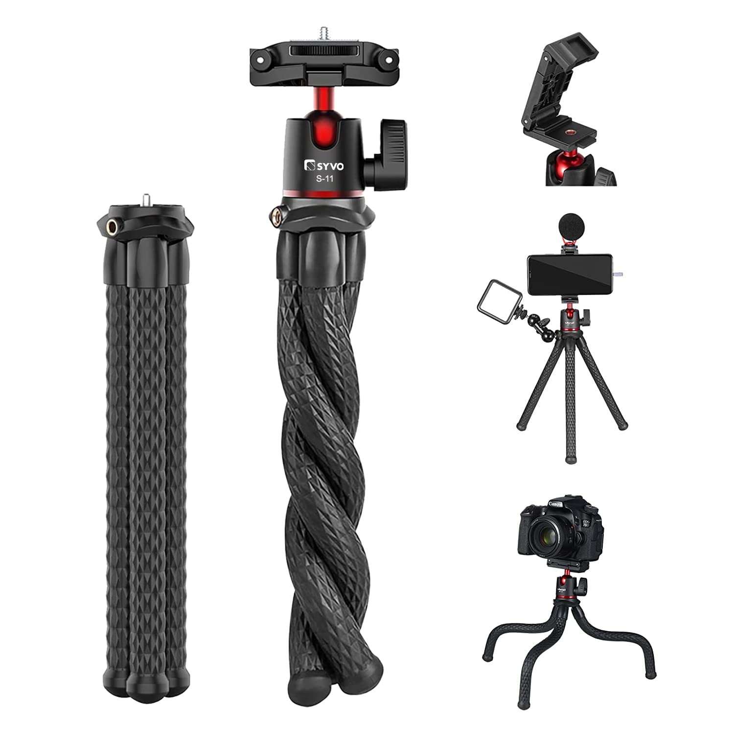 Syvo S-510 PRO 55-Inch (140CM) Aluminium Tripod, Universal Lightweight Tripod with Carry Bag for All Smart Phones, Gopro, Cameras (Black)