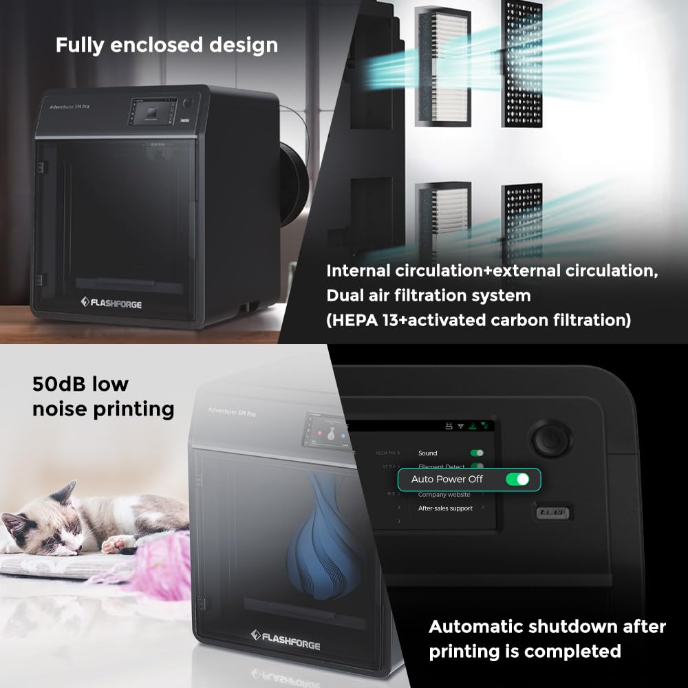 FLASHFORGE Adventurer 5M Pro 3D Printer 600mm/s High-Speed, 1 Click Fully Auto Leveling with 0.4&0.6mm Quick Detachable Nozzle Bundle, Auxiliary Chamber Cooling, Silent Printing and Remote Control