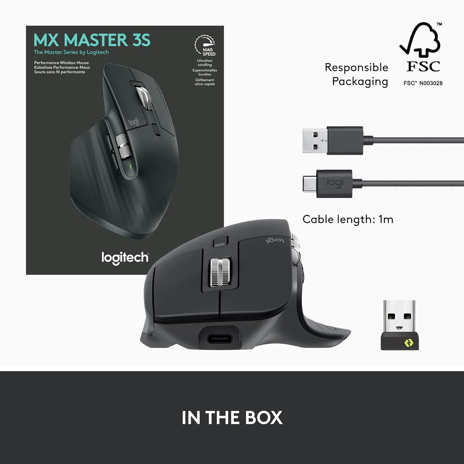 Logitech MX Master 3S with Free Adobe Subscription - Wireless Performance Mouse with Ultra-Fast Scrolling, Ergo, 8K DPI, Track on Glass, Quiet Clicks, USB-C, Bluetooth -Graphite