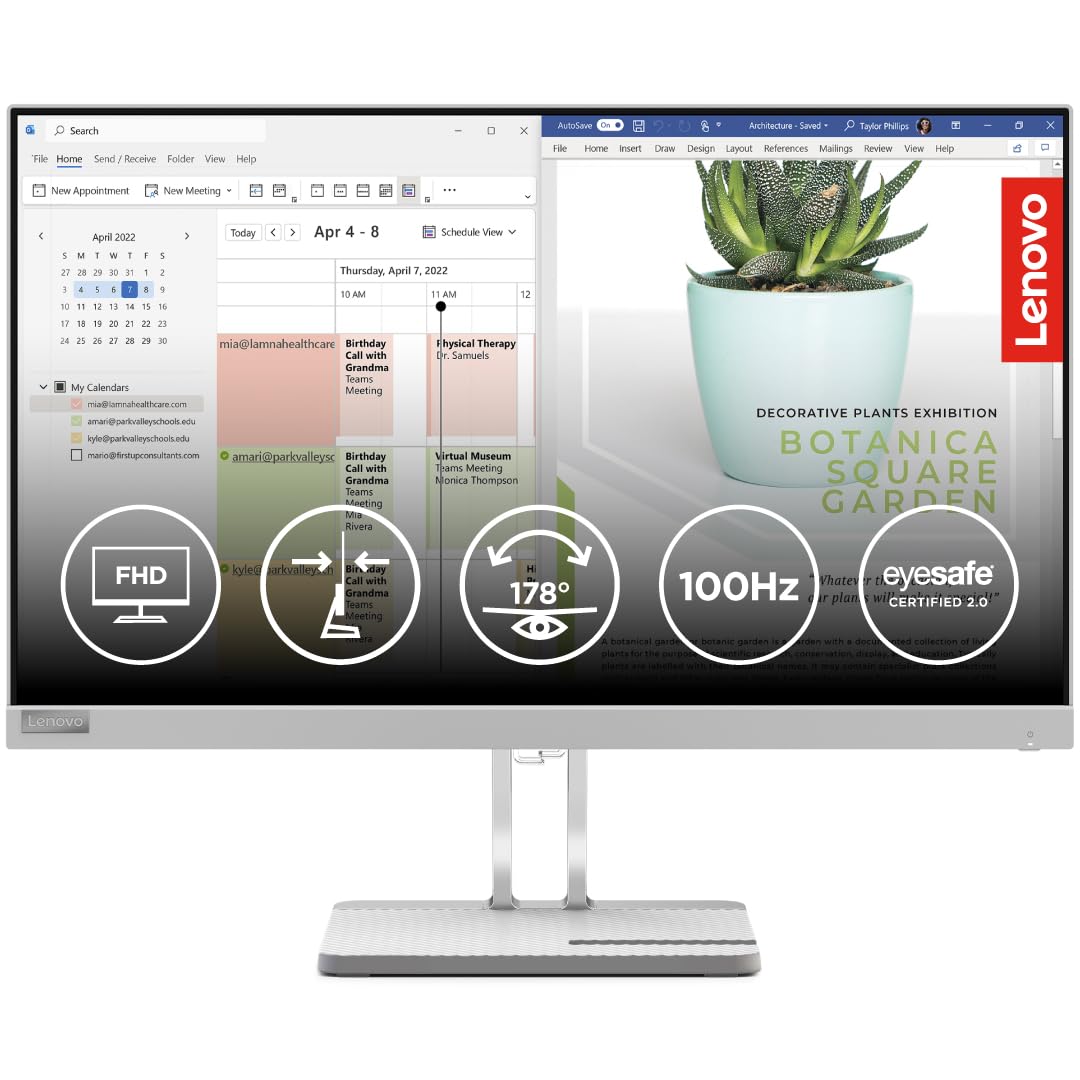 Lenovo L-Series 24 inch (60.45cm)| FHD Ultraslim Monitor| 100Hz, 72% NTSC, 4ms, AMD FreeSync, HDMI 1.4, VGA, Tilt Stand, for Home & Office use, 3 Year Warranty, Cloud Grey L24e-40