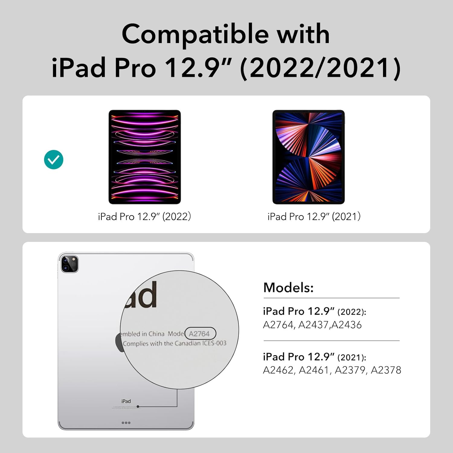 ESR for iPad Pro 12.9 inch Case (2022/2021), iPad Pro Cover, Detachable Magnetic Cover, Tough Back Case, Pencil 2 Wireless Charging, Slim and Light, Ascend Series, Frosted Black