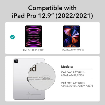 ESR for iPad Pro 12.9 inch Case (2022/2021), iPad Pro Cover, Detachable Magnetic Cover, Tough Back Case, Pencil 2 Wireless Charging, Slim and Light, Ascend Series, Frosted Black