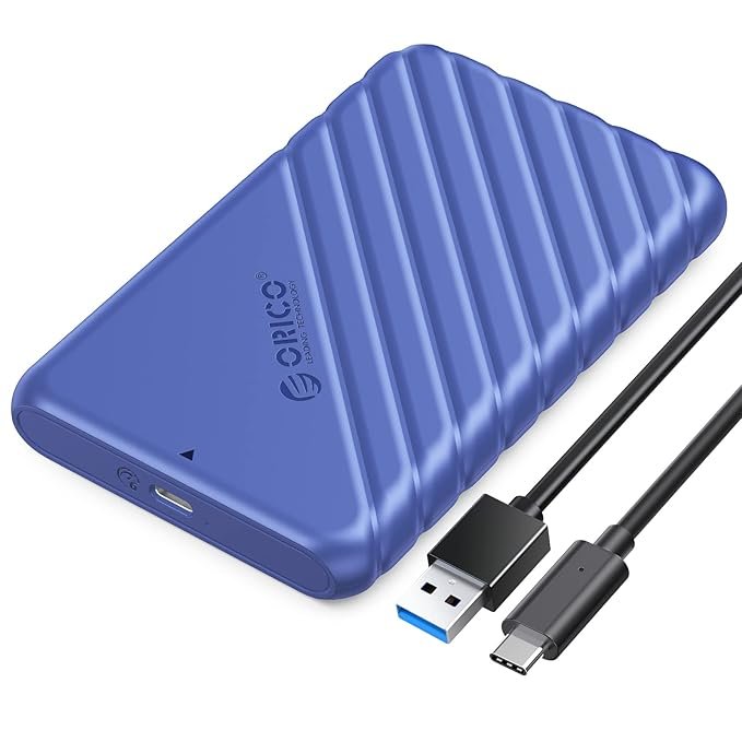 ORICO 2.5 inch USB C Hard Drive Enclosure USB 3.1 Gen 2 to SATA III External Hard Drive Case for SSD HDD 9.5 7mm Tool-free with UASP, Blue (25PW1-C3)