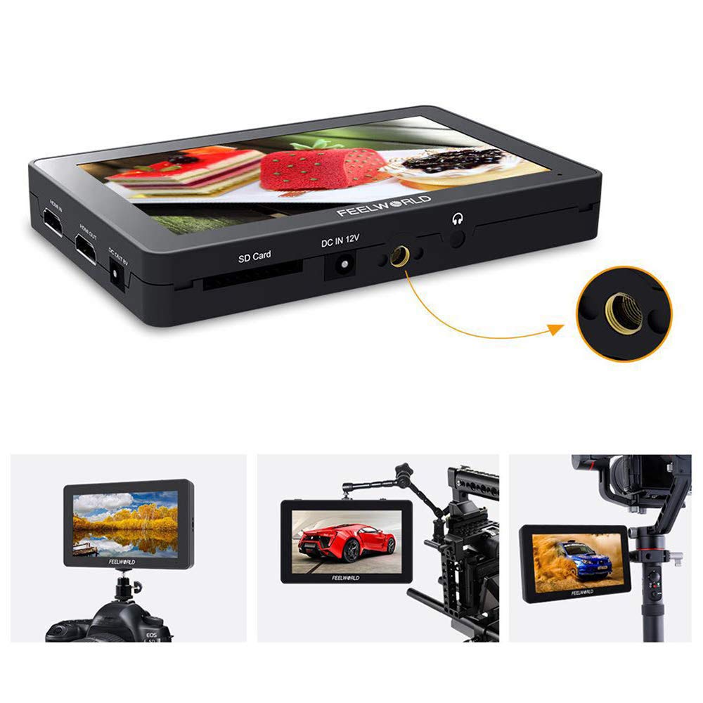 Feelworld F6 Plus LCD Monitor 5.5 Inch(13.9Cm) Suppor 4K 3D DSLR Camera Field Monitor 1080P for DSLR Cameras and Gimbal Stabilizer, Black