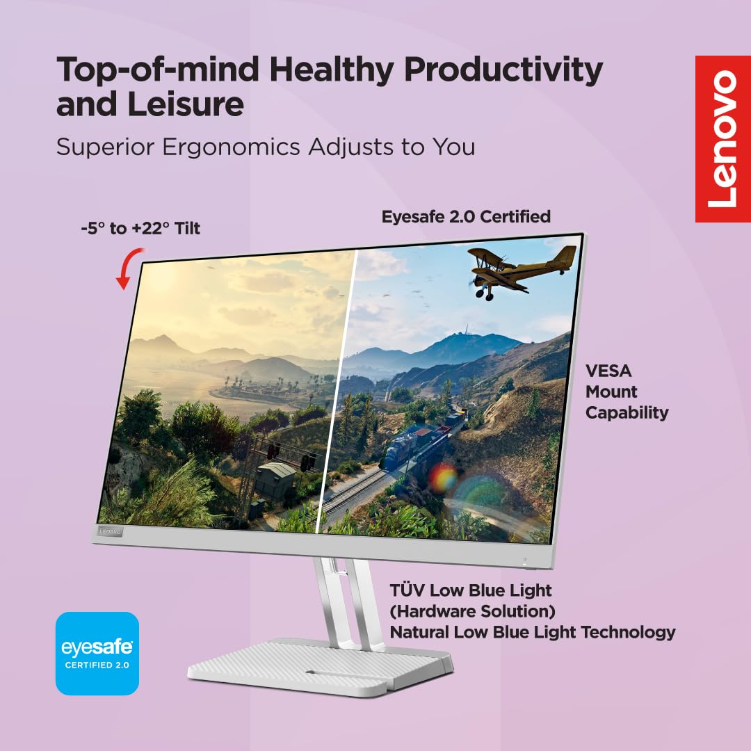 Lenovo L-Series 24 inch (60.45cm)| FHD Ultraslim Monitor| 100Hz, 72% NTSC, 4ms, AMD FreeSync, HDMI 1.4, VGA, Tilt Stand, for Home & Office use, 3 Year Warranty, Cloud Grey L24e-40