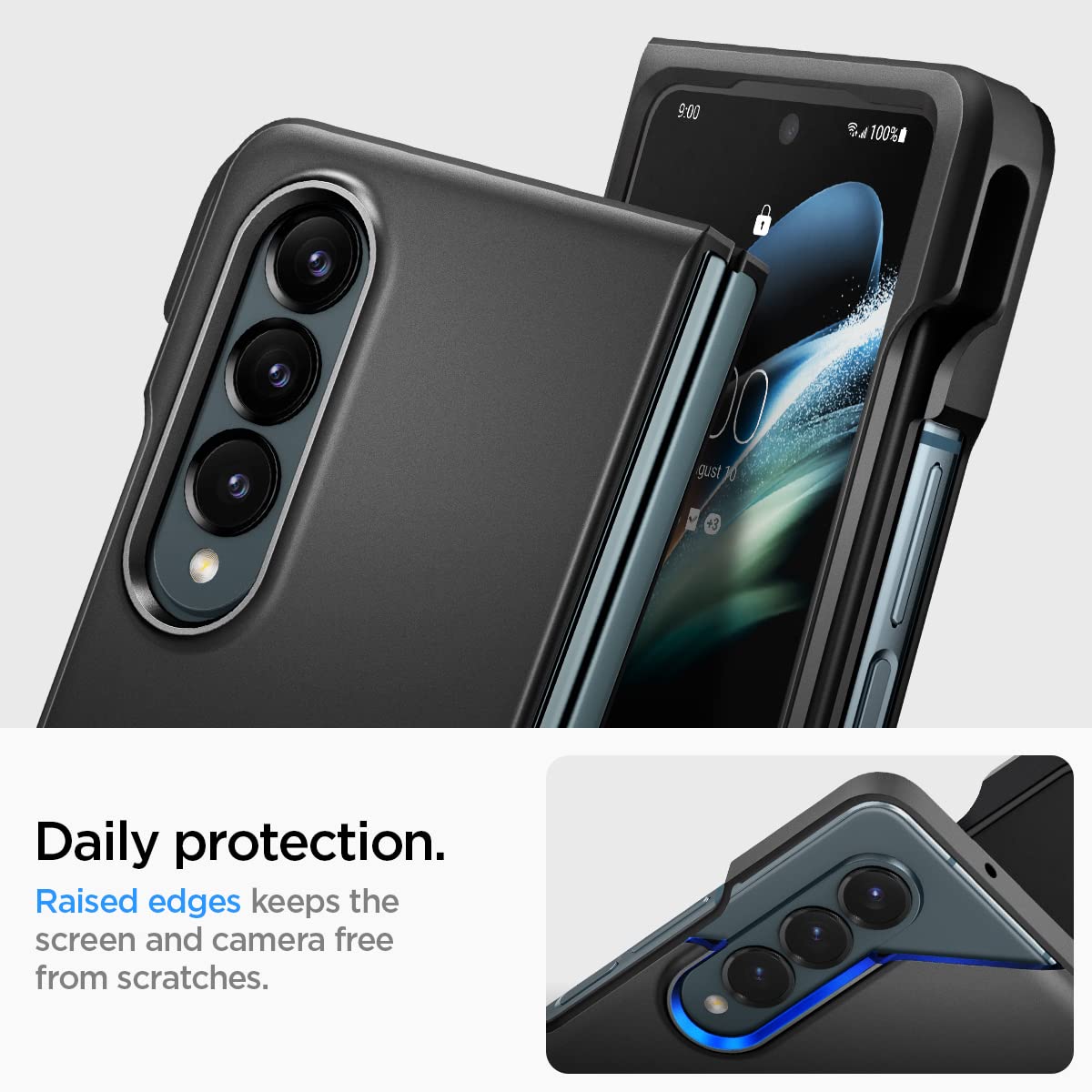 Spigen Thin Fit P for Samsung Galaxy Z Fold 4 Case, Galaxy Z Fold4 Back Cover (2022) - TPU+Poly Carbonate｜Black