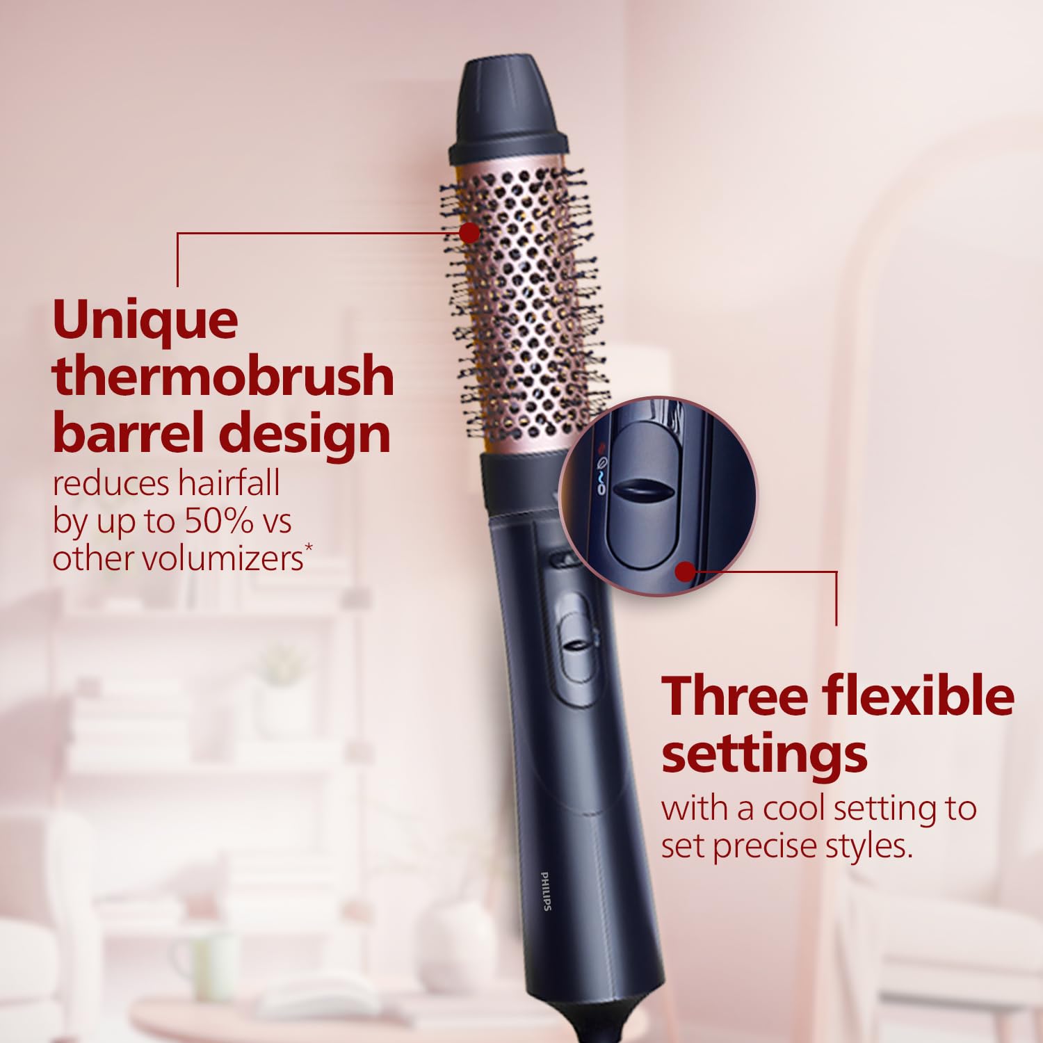 Philips India’s No.1 Hair Styling Brand 2-in-1 Airstyler | Straightening Brush + Hot Air Brush Combo | 3X Volume | 50% Less Breakage,2 Attachments, 3 Heat Settings, Cool Shot, For Indian Hair